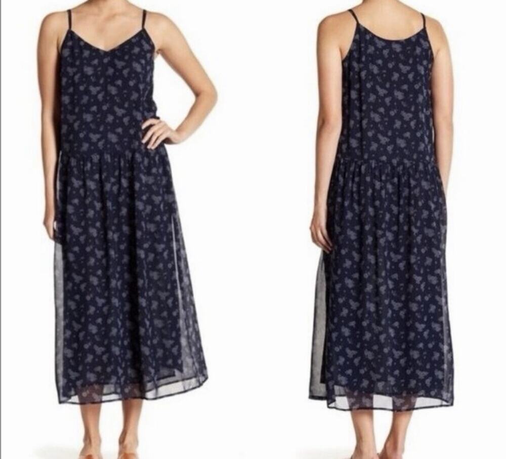 Vince Navy Floral Midi Slip Dress